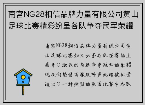 南宫NG28相信品牌力量有限公司黄山足球比赛精彩纷呈各队争夺冠军荣耀观众热情高涨